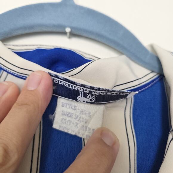 Vtg Striped Midi Shirt Dress Womens 9/10 Blue Retro Button Up Pinup Art Teacher - Picture 10 of 10